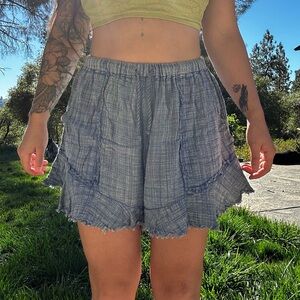 Women's Blue Frayed Hem Shorts